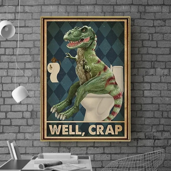 Funny Bathroom Pooping Dinosaur Canvas Wall Art - Picture 4 of 4
